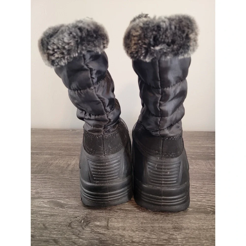 Time and Tru Women's Black Quilted Winter Snow Boots Faux Fur Lined Zip Size 9